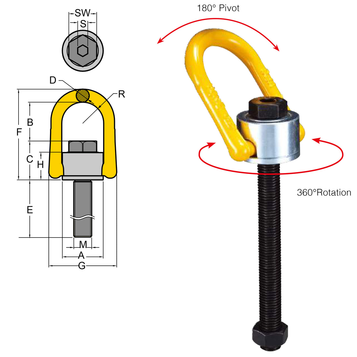 YOKE Type 231 Long Bolt Swivel Hoist Ring