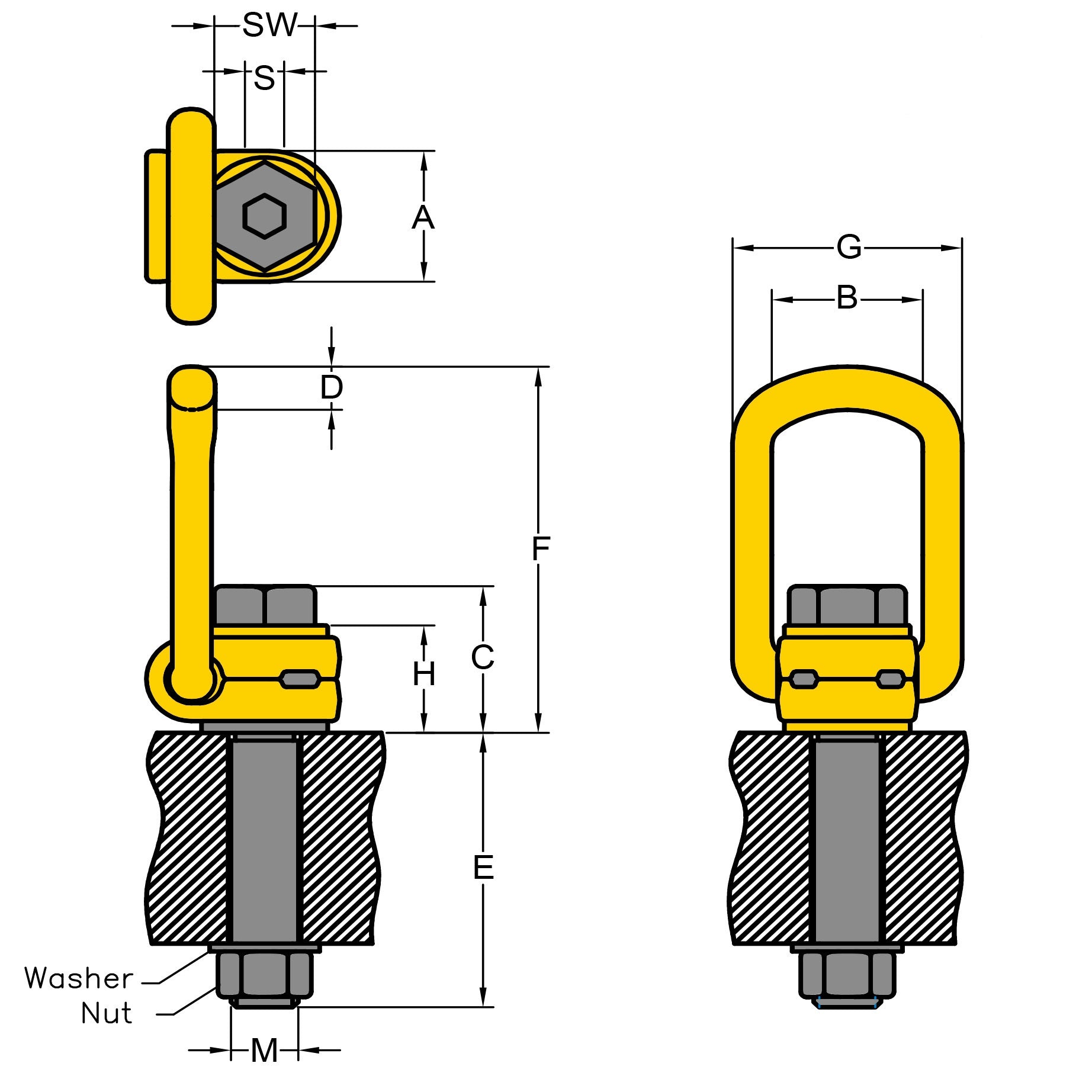 Yoke Lifting Rings YOKE Type 211 Long Bolt Swivel Hoist Ring | UK Lifting Store