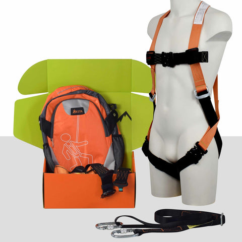 ARESTA MEWP Kit 3 - Single Point Harness with EEZE-KLICK Buckles, 2m Adj Webbing Lanyards & Kit Bag