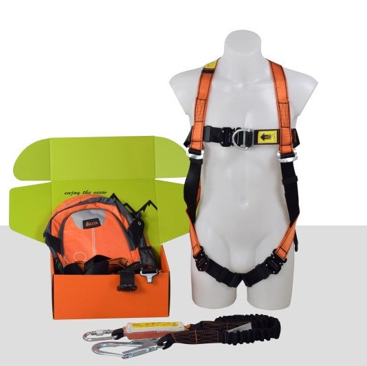 ARESTA Scaffolder Kit 6 - 2 Point Harness with EEZE-KLICK Buckles, Elasticated Webbing Lanyard with Scaffold Hook & Kit Bag