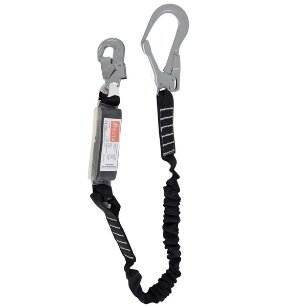 ARESTA SCAFF LITE - 1.8m Elasticated Webbing Lanyard with Aluminium Scaffold Hook, Snap-Hook & Shock Absorber