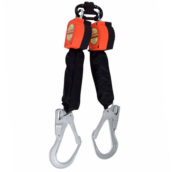 ARESTA 2m Retractable Twin Webbing Fall Arrest Block with 2 Scaffold Hooks