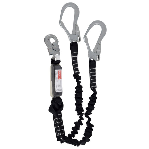 ARESTA TWIN SCAFF LITE - 1.8m Elasticated Webbing Lanyard with 2 Aluminium Scaffold Hooks, Snap-Hook  & Shock Absorber