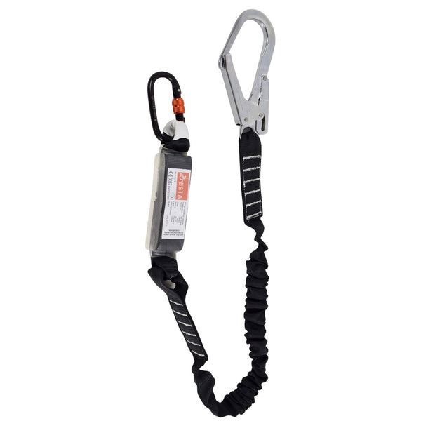 ARESTA SCAFF - Elasticated Webbing Lanyard with a Scaffold Hook, Carabiner & Shock Absorber