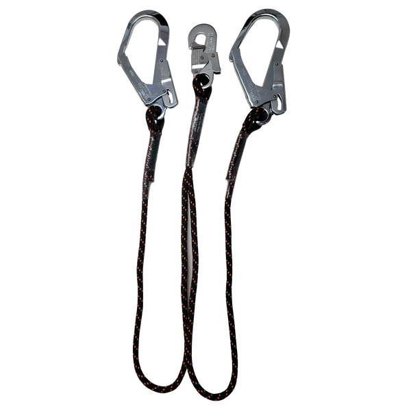 ARESTA 1.5m Fixed Twin Rope Lanyard with Scaffold Hook and Carabiner